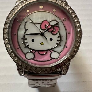 Y2K Hello Kitty Rhinestone Bling Watch Pink Face 2006 Sanrio Japan Movt